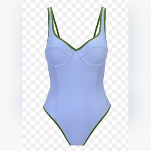 Ookioh Ocho Rios Baby Blue Hunter Green Trim One Piece Bathing Suit